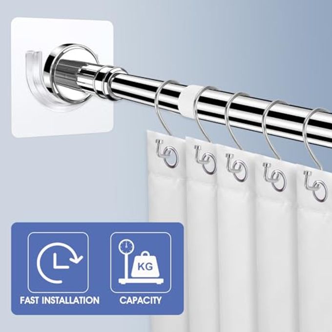 Sibba Shower Rod Holder 4Pcs Sticky Curtain Rod Bracket No Drilling Retainer Clear Tension Hooks Liners Support Mount Sticker Heavy Duty Wall Hold Tool Fit Bathroom Wardrobe - Image 3