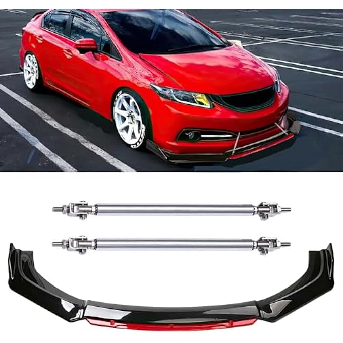 DREAMOTOR Universal Car 4 PCS Front Bumper Lip + 2PCS 8"-11" Adjustable Splitter Rods Spoiler Splitter Body Kit Compatible with Honda Civic Accord Toyota Dodge Charger Nissan Chevrolet - Image 1