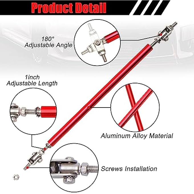 DREAMOTOR Universal Car 4 PCS Front Bumper Lip + 2PCS 8"-11" Adjustable Splitter Rods Spoiler Splitter Body Kit Compatible with Honda Civic Accord Toyota Dodge Charger Nissan Chevrolet - Image 5