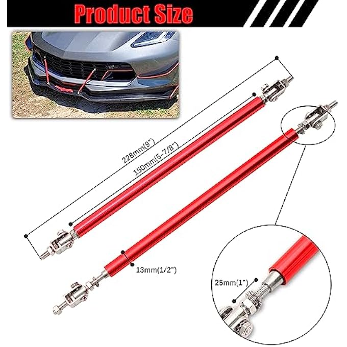 DREAMOTOR Universal Car 4 PCS Front Bumper Lip + 2PCS 8"-11" Adjustable Splitter Rods Spoiler Splitter Body Kit Compatible with Honda Civic Accord Toyota Dodge Charger Nissan Chevrolet - Image 4