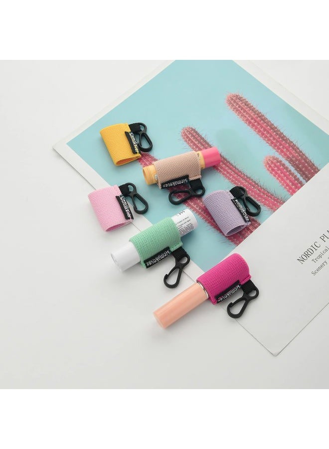Homakover 12 Pack Compact Clip-On Lipstick Holder Keychain in 12 Colors,Lip Balm Sleeves with Clip, Fits Most Standard Lip Balm,Tight-Knit Elastic Lip Balm Keychain Holder - Image 4