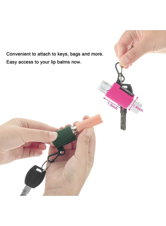 Homakover 12 Pack Compact Clip-On Lipstick Holder Keychain in 12 Colors,Lip Balm Sleeves with Clip, Fits Most Standard Lip Balm,Tight-Knit Elastic Lip Balm Keychain Holder - Image 2