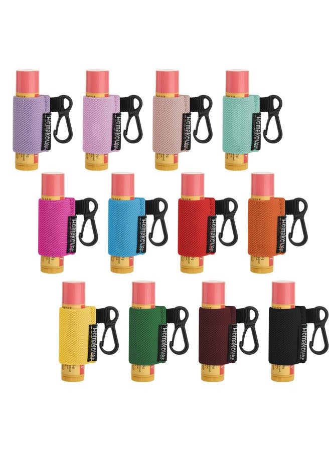 Homakover 12 Pack Compact Clip-On Lipstick Holder Keychain in 12 Colors,Lip Balm Sleeves with Clip, Fits Most Standard Lip Balm,Tight-Knit Elastic Lip Balm Keychain Holder - Image 1