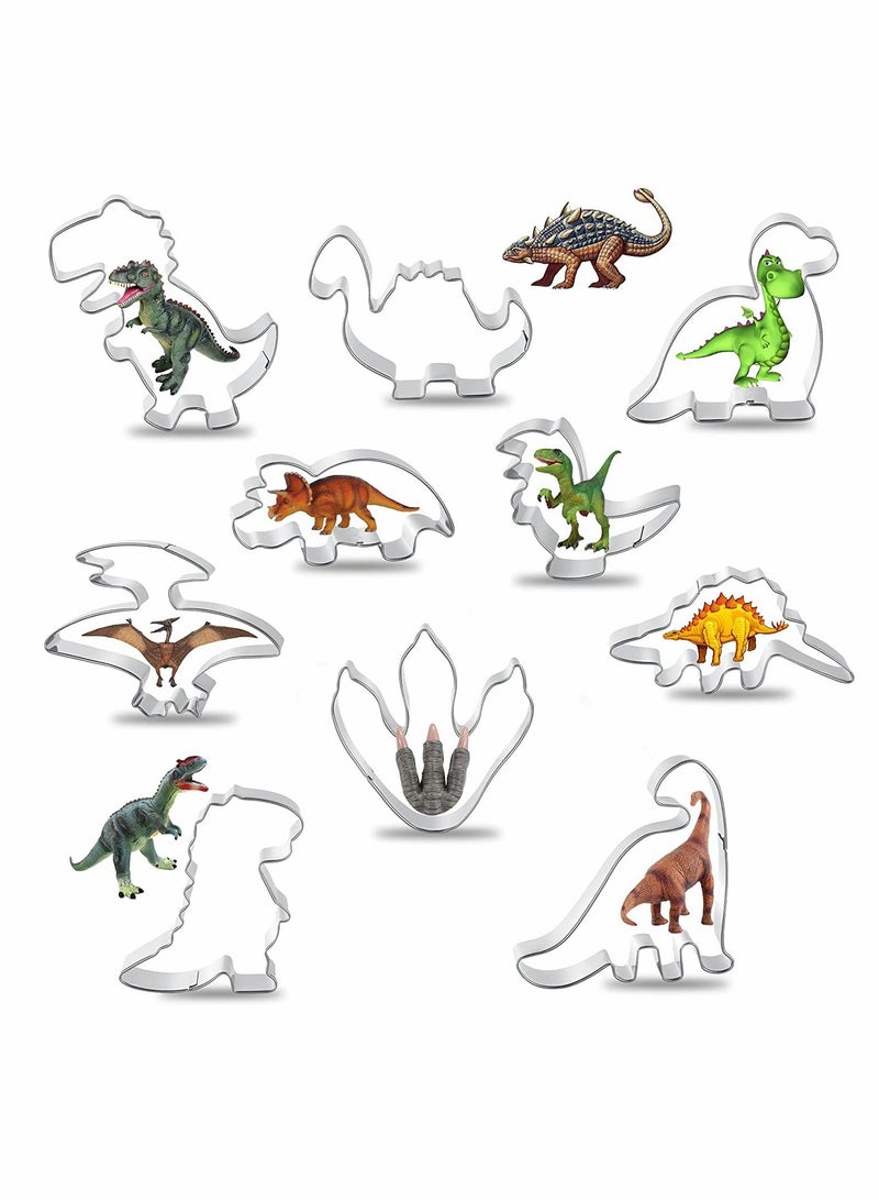 Y&D Dinosaur Cookie Cutter Set – 10 Pcs Biscuit Stainless Steel Mould dinosaur crafts cookie cutter set for kids DIY Fondant Dough Sugarcraft Pastry Cake Decoration - Image 1