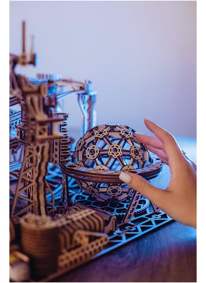 Wood Trick - Wood Trick Wooden Marble Run 3D Wooden Puzzles for Adults and Kids to Build - 15x14 in - Electric Driven - Roller Coaster Wooden Model Kits for Adults and Teens to Build - Image 1