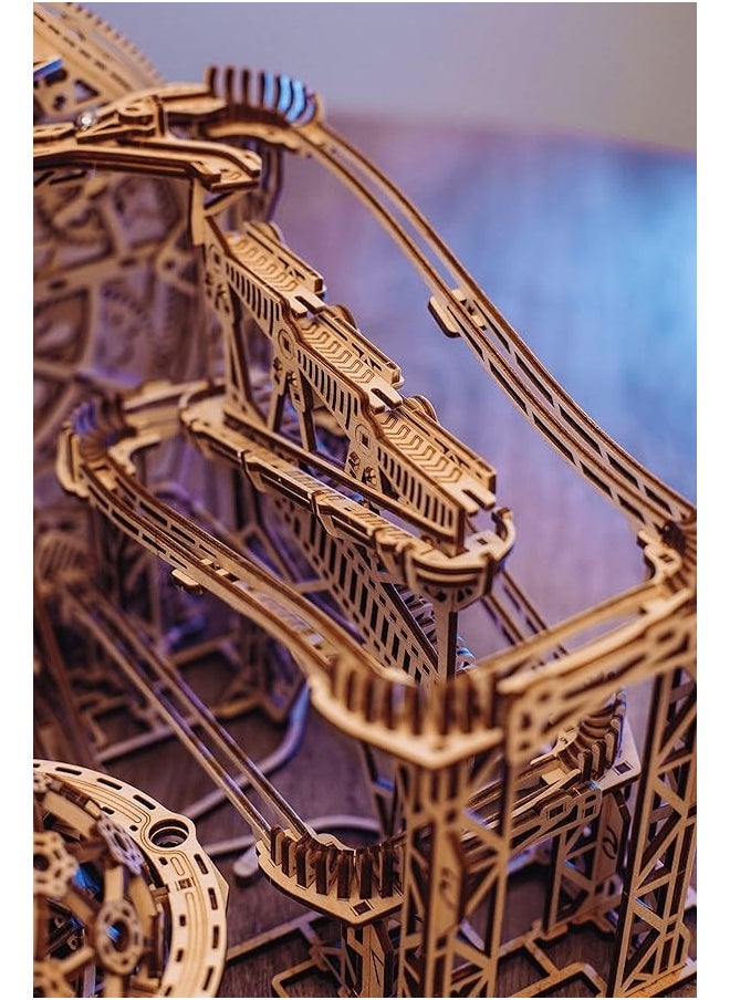 Wood Trick - Wood Trick Wooden Marble Run 3D Wooden Puzzles for Adults and Kids to Build - 15x14 in - Electric Driven - Roller Coaster Wooden Model Kits for Adults and Teens to Build - Image 1