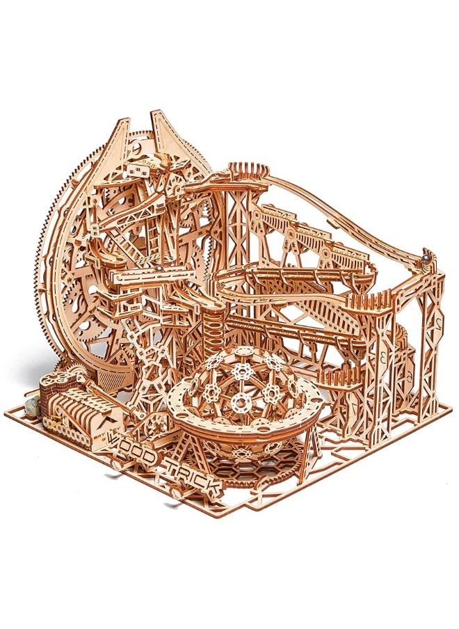 Wood Trick - Wood Trick Wooden Marble Run 3D Wooden Puzzles for Adults and Kids to Build - 15x14 in - Electric Driven - Roller Coaster Wooden Model Kits for Adults and Teens to Build - Image 1