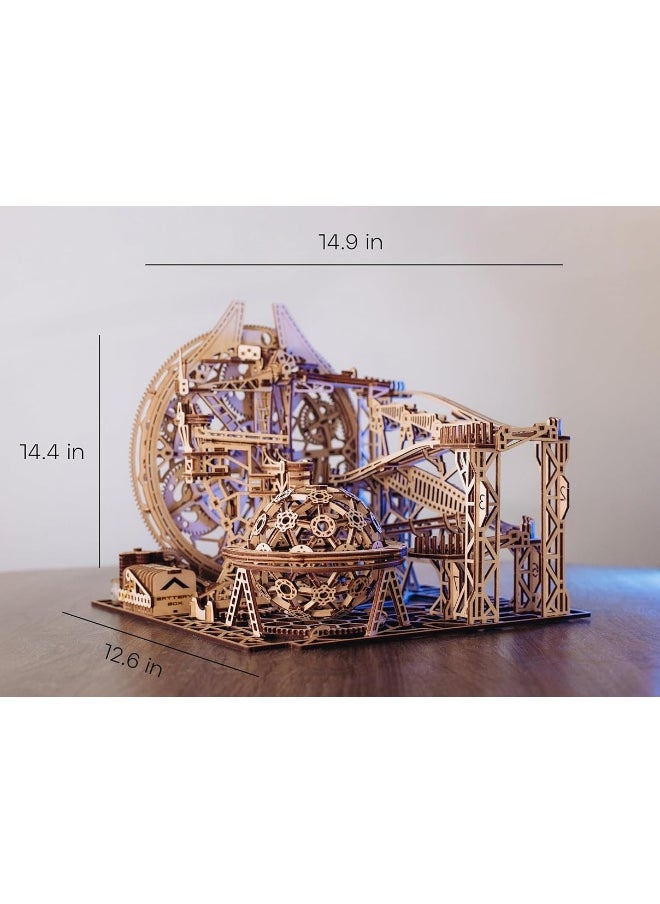 Wood Trick - Wood Trick Wooden Marble Run 3D Wooden Puzzles for Adults and Kids to Build - 15x14 in - Electric Driven - Roller Coaster Wooden Model Kits for Adults and Teens to Build - Image 1