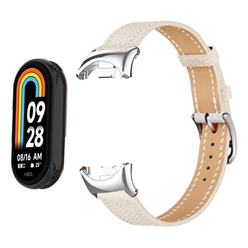 erorex For Xiaomi Smart Band 10 / 9 / 8 Slim Silver Buckle Leather Watch Band(Litchi Texture Black) - Image 4