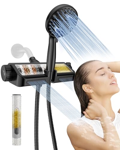 MakeFit Filtered Shower Head with Handheld Combo Matte Black - Dual 2-in-1 Spa System with Massage Shower and 10 Modes Hand Held Shower, High Pressure with Built in Power Wash Mode - Image 1