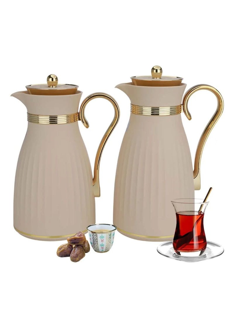 Alsaif Gallery Dana Thermos Set Beige With Golden Handle Press 2Pcs  - Image 4