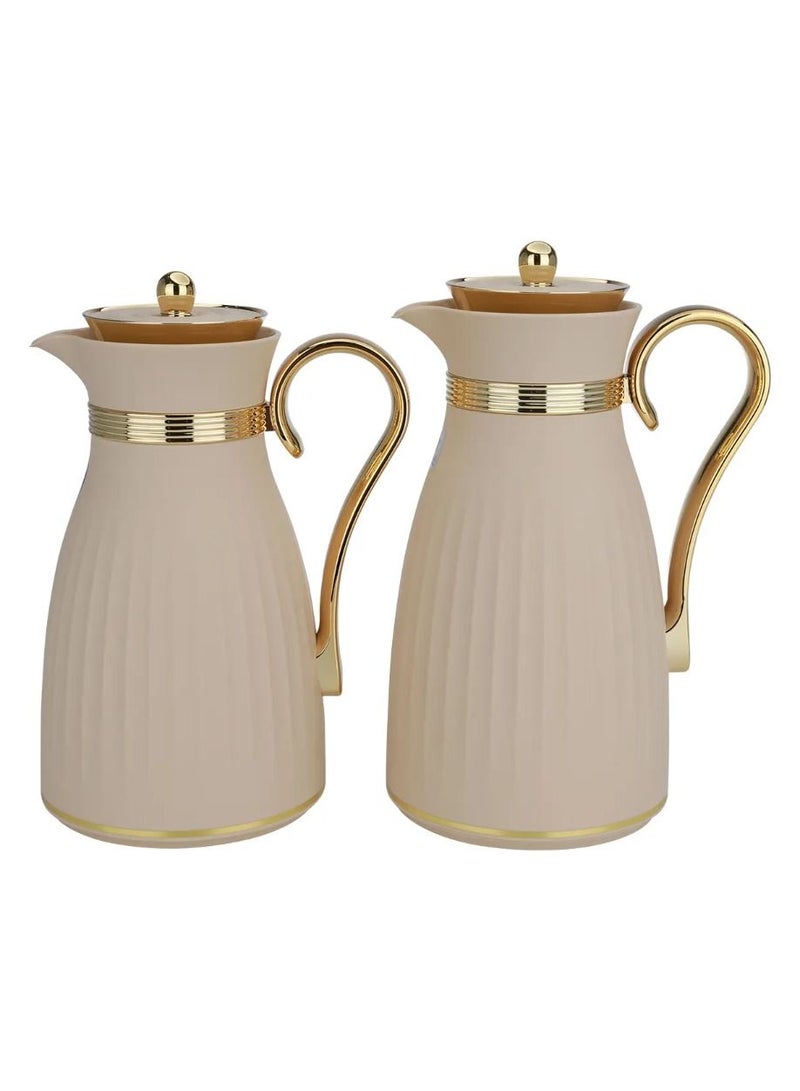 Alsaif Gallery Dana Thermos Set Beige With Golden Handle Press 2Pcs  - Image 2