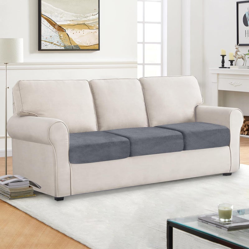 BT.WA Couch Cushion Cover Velvet 3 Pieces Seat Cushion Cover Stretch Sofa Covers Separate Sectional Sofa Slipcovers Furniture Protector (3-Seater or Backrest  Dark Grey) - Image 2