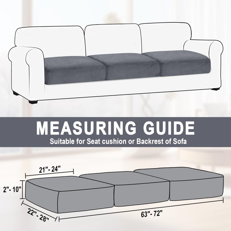 BT.WA Couch Cushion Cover Velvet 3 Pieces Seat Cushion Cover Stretch Sofa Covers Separate Sectional Sofa Slipcovers Furniture Protector (3-Seater or Backrest  Dark Grey) - Image 3