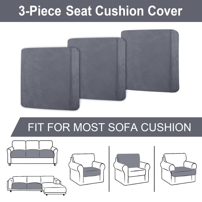 BT.WA Couch Cushion Cover Velvet 3 Pieces Seat Cushion Cover Stretch Sofa Covers Separate Sectional Sofa Slipcovers Furniture Protector (3-Seater or Backrest  Dark Grey) - Image 5