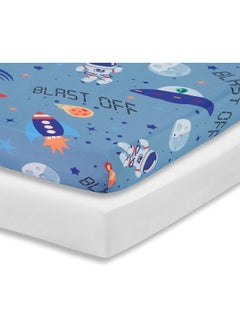 EVERYDAY KIDS Everyday Kids 2 Pack Fitted Boys Crib Sheet, 100% Soft Microfiber, Breathable and Hypoallergenic Baby Sheet, Fits Standard Size Crib Mattress 28in x 52in, Nursery Sheet - Space/White  - Image 1