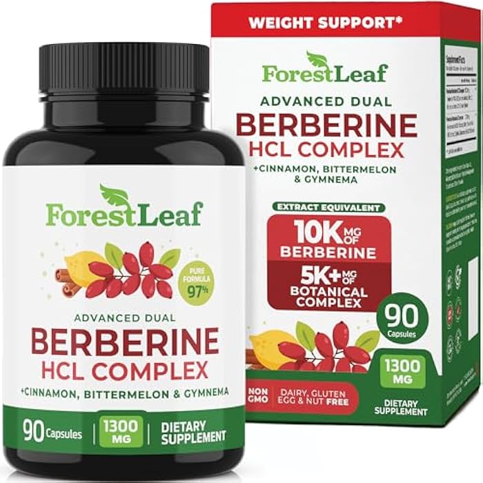 ForestLeaf Berberine Supplement - 1300mg per Serving - Ultra High Potency Berberine HCl with Ceylon Cinnamon, Bitter Melon & Gymnema - Weight Management Support - 90 Caps - Image 1