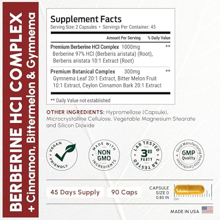 ForestLeaf Berberine Supplement - 1300mg per Serving - Ultra High Potency Berberine HCl with Ceylon Cinnamon, Bitter Melon & Gymnema - Weight Management Support - 90 Caps - Image 3