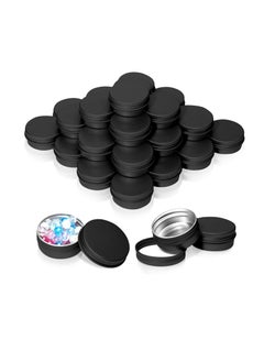 30 Pack 1 Ounce Aluminum Tin Cans, 30 ml Aluminum Screw Lid Round Tin Container Bottle, for Lip Balm, Eye Shadow, Creams, Black.