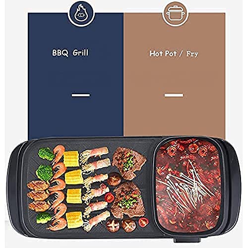 Matiko Electric 2 in 1 BBQ Frying Pan Smokeless Barbecue Grill Non-Stick Baking Pan Indoor Hot Pot Chafing Dish, Hot Pot with Glass Lid for Kitchen Indoor Outdoor Dinner Party - Image 3