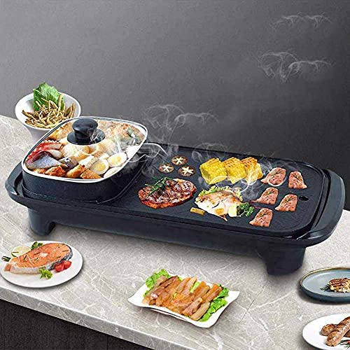 Matiko Electric 2 in 1 BBQ Frying Pan Smokeless Barbecue Grill Non-Stick Baking Pan Indoor Hot Pot Chafing Dish, Hot Pot with Glass Lid for Kitchen Indoor Outdoor Dinner Party - Image 4