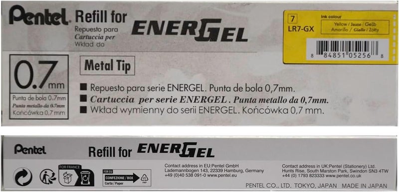 Pentel Refill Ink - For EnerGel Gel Pen, 0.7mm Metal Tip, Medium, Yellow Ink, 12 pack (LR7-G) - Image 3