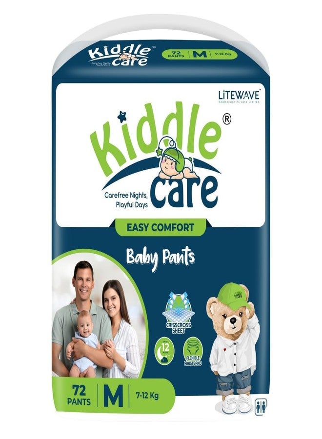 Kiddle Care Easy Comfort Baby Pants Diapers | Medium Size (M) | 72 Count | 7-12 Kg | Comfy Fit with Wetness Indicator & Long Lasting Dry Feel - Image 1