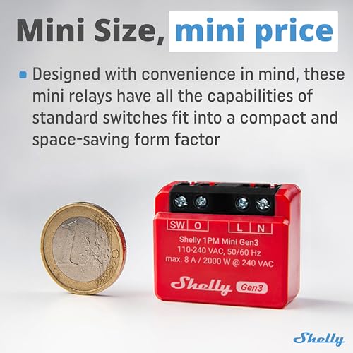 Shelly 1PM Mini Gen3 | WiFi Smart Switch Relay, 1 Channel 8A with Power Measurement | Home Automation | Bluetooth Gateway | Compatible with Alexa & Google Home | iOS Android App | No Hub Required - Image 2