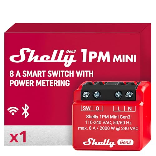 Shelly 1PM Mini Gen3 | WiFi Smart Switch Relay, 1 Channel 8A with Power Measurement | Home Automation | Bluetooth Gateway | Compatible with Alexa & Google Home | iOS Android App | No Hub Required - Image 1