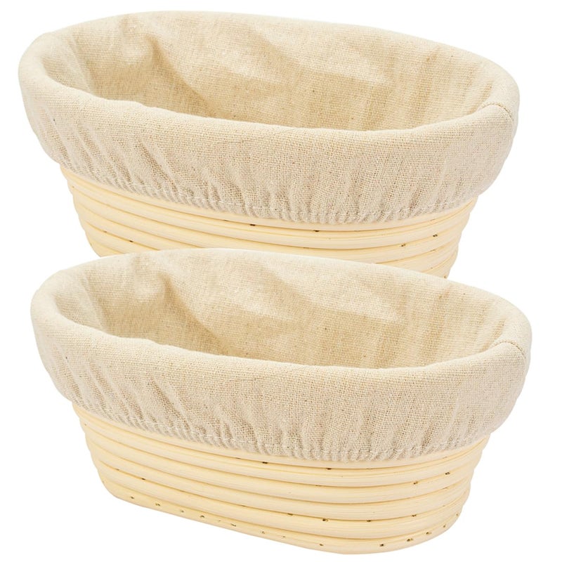 Stormshopping 2 PCS 8 inch Oval Long Banneton Brotform Bread Dough Proofing Rising Rattan Basket & Liner for Professional & Home Bakers - Image 1