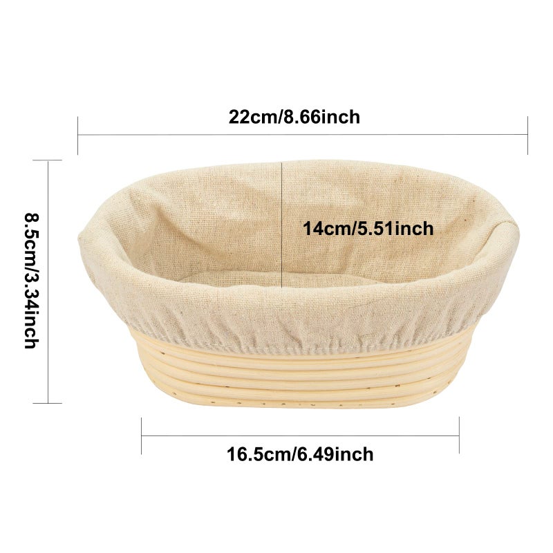 Stormshopping 2 PCS 8 inch Oval Long Banneton Brotform Bread Dough Proofing Rising Rattan Basket & Liner for Professional & Home Bakers - Image 3