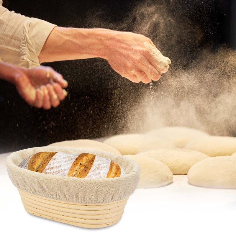 Stormshopping 2 PCS 8 inch Oval Long Banneton Brotform Bread Dough Proofing Rising Rattan Basket & Liner for Professional & Home Bakers - Image 5