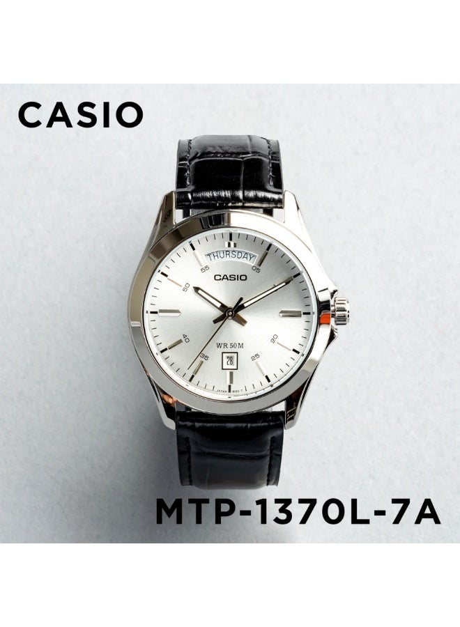 Casio MTP-1370L-7AVDF Men’s Analog Watch – White Dial, Black Leather Strap, Day & Date Display, Classic Elegant Design - Image 4