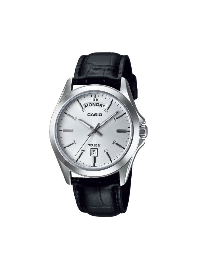 Casio MTP-1370L-7AVDF Men’s Analog Watch – White Dial, Black Leather Strap, Day & Date Display, Classic Elegant Design - Image 1