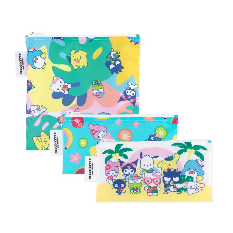 Bumkins  Cloth Snack  Sandwich Bags  For Storage Travel Food Prep Lunch  Reusable Water Resistant Washable Dishwasher Safe  Snack Bags for Kids  Zipper Closure  Hello Kitty  3 Pack