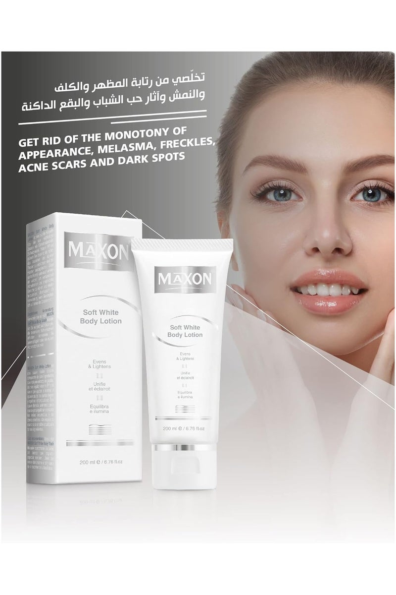 MAX-ON Soft White Whitening Body Lotion â Effective Skin Lightening & Skin Perfector for All Skin Types | 200ml - Image 2