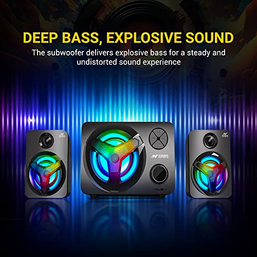 Ant Esports GS350 Pro 2.1 Gaming Speakers, 15W (2×5W Speakers + 5W Subwoofer), USB Powered Bluetooth Speaker with 3.5mm AUX, in-Line Volume Control & RGB Lights for PC,Laptop, Tablet & Mobile - Image 3