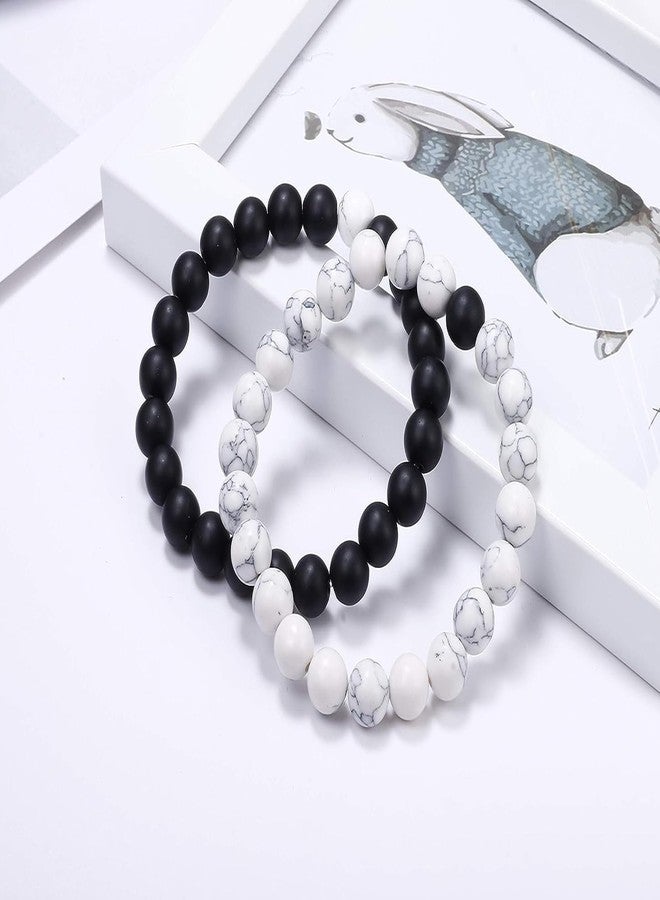Shivarth Couple Bracelets Adjustable (Pack Of 2) Multi Style Friendship Band Wooden Natural Stones Beads Unisex Long Distance Bracelet for Men Women Black And White - Image 4