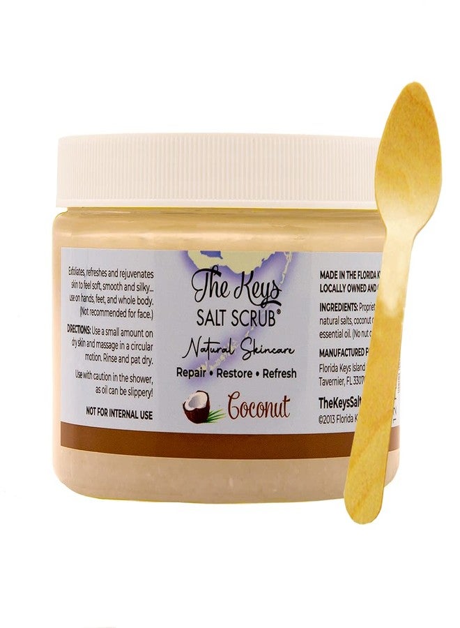 The Keys Salt Scrub -Sea Salt Scrub - Exfoliating Body Scrub with Wooden Spoon - Moisturizing Exfoliator for Hands, Foot, Bath, (Coconut) (12 Fl Oz (Pack of 1), Coconut) - Image 2