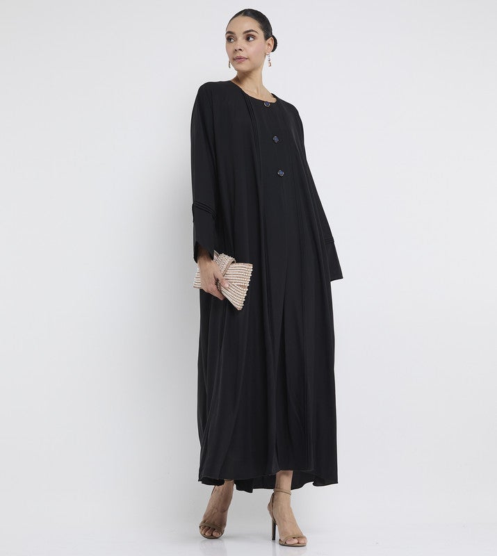ROZA Elegant Umbrella Pleated Abaya with Graceful Brooch - Image 3