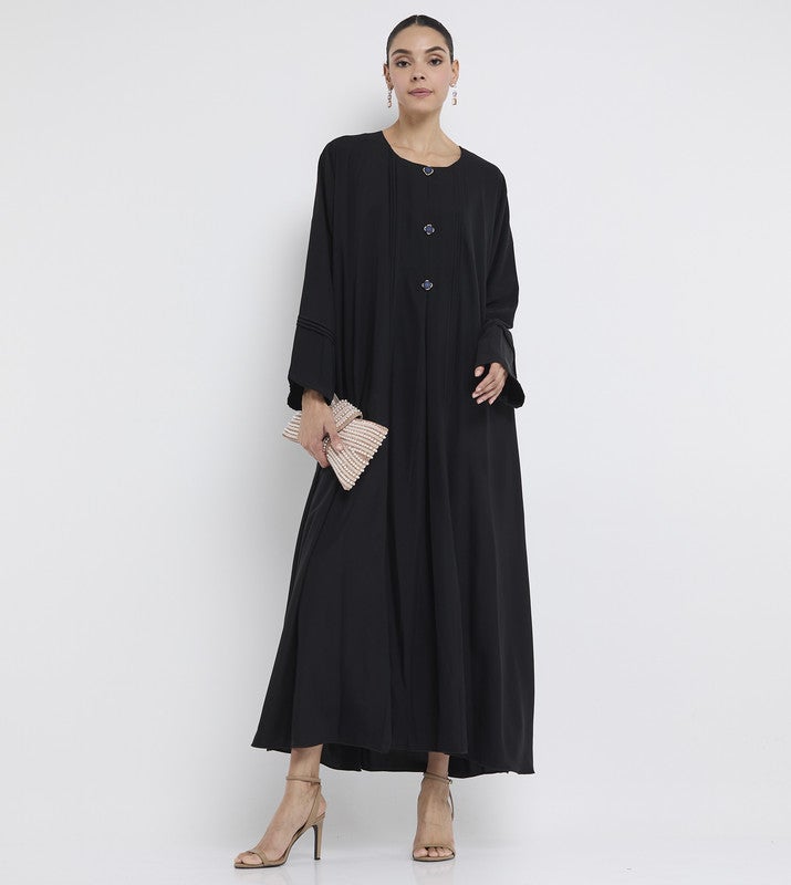 ROZA Elegant Umbrella Pleated Abaya with Graceful Brooch - Image 5