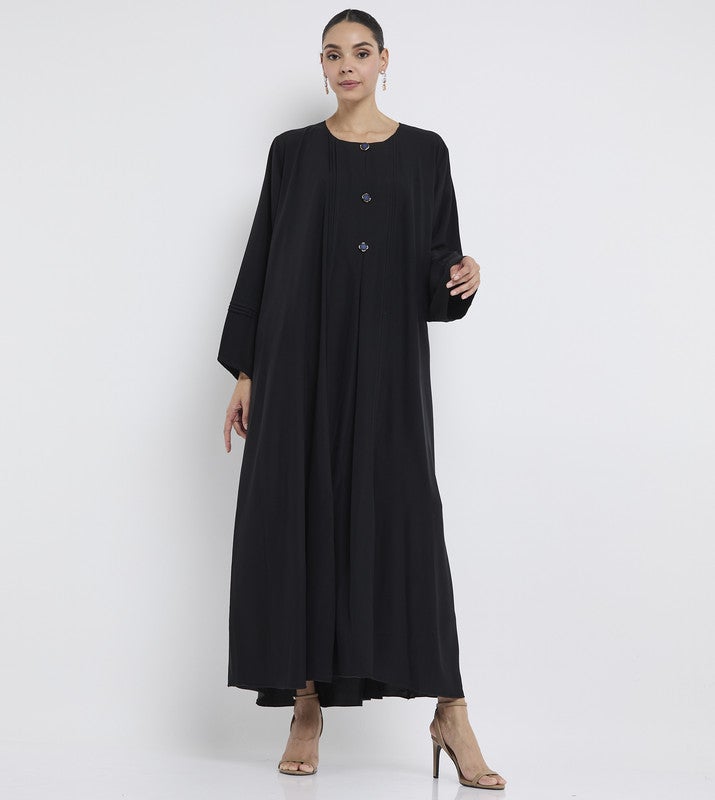 ROZA Elegant Umbrella Pleated Abaya with Graceful Brooch - Image 1