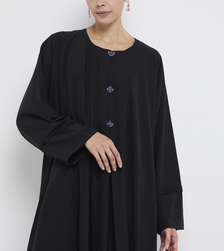 ROZA Elegant Umbrella Pleated Abaya with Graceful Brooch - Image 2