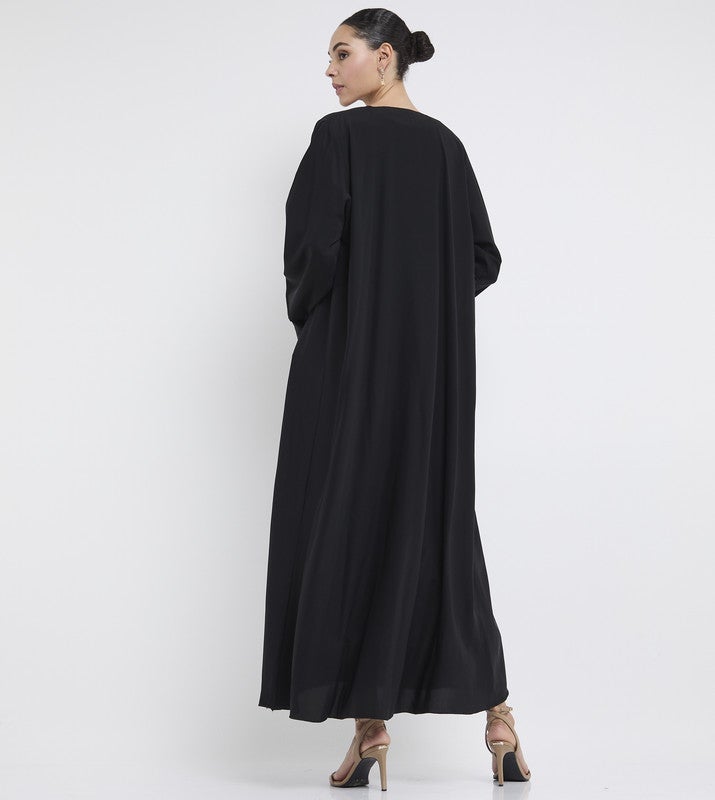 ROZA Elegant Umbrella Pleated Abaya with Graceful Brooch - Image 4