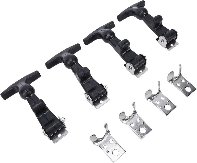 Zunate 4Pcs Elastic Stainless Steel Rubber Hood Catch, Flexible T Handle Hasp Latches with Brackets, Vibration Absorbing Fasteners for Vehicle Engines (A124B-3) - Image 1