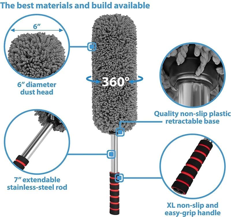 TRENDORA Car Duster Kit – Microfiber Brush for Exterior and Interior, Detail Brush, Lint and Scratch Free, Duster for Truck, SUV, RV and Motorcycle - Image 2
