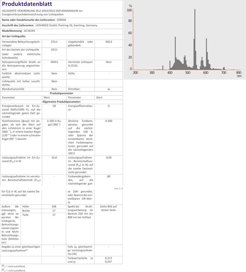Osram Energy Saver Dulux L 55W/865 4-Pin Cool Daylight 2G11-4800 Im - Image 3