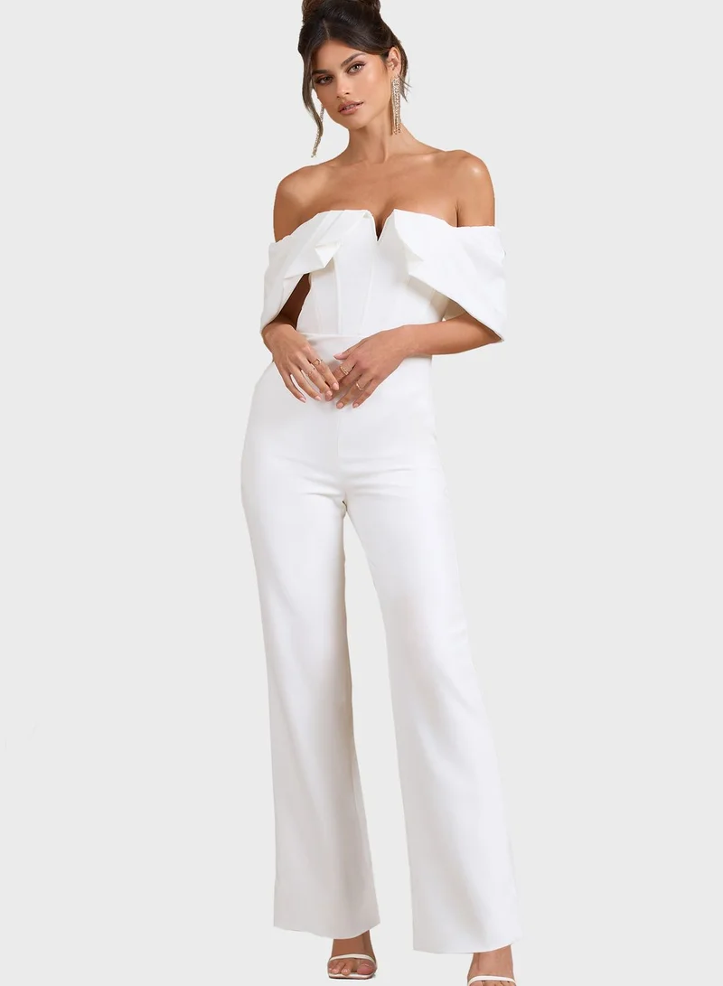 Club L London Bardot High Leg Jumpsuit