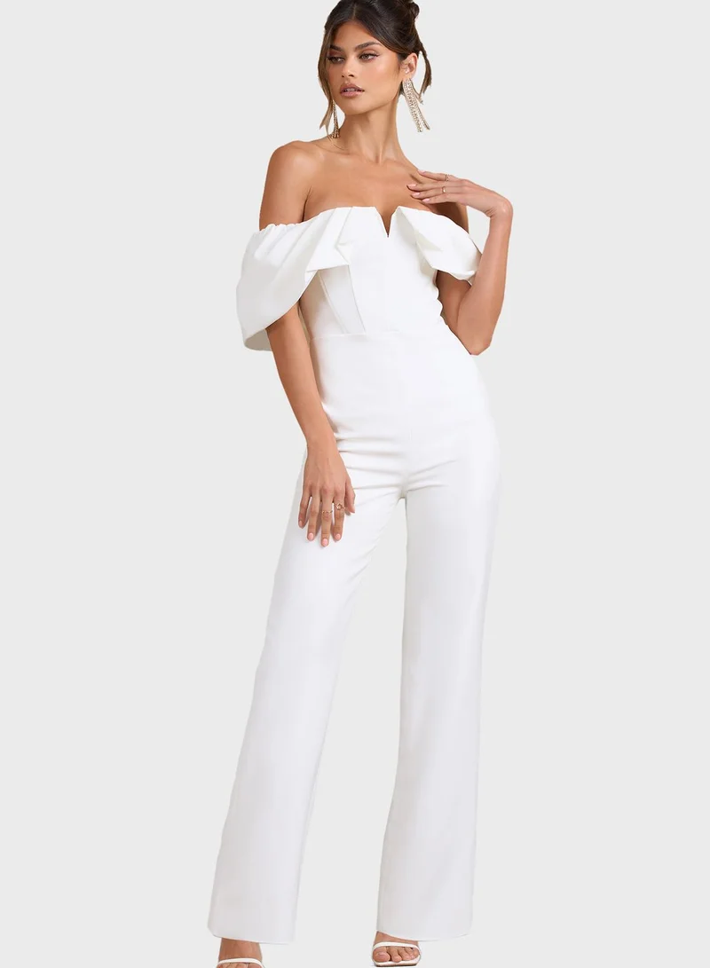 Club L London Bardot High Leg Jumpsuit