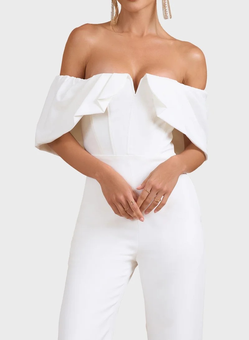 Club L London Bardot High Leg Jumpsuit